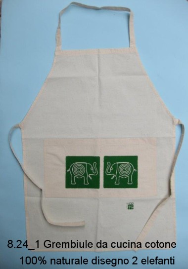 8.24_1 Grembiule da cucina cotone 100% naturale disegno 2 elefanti